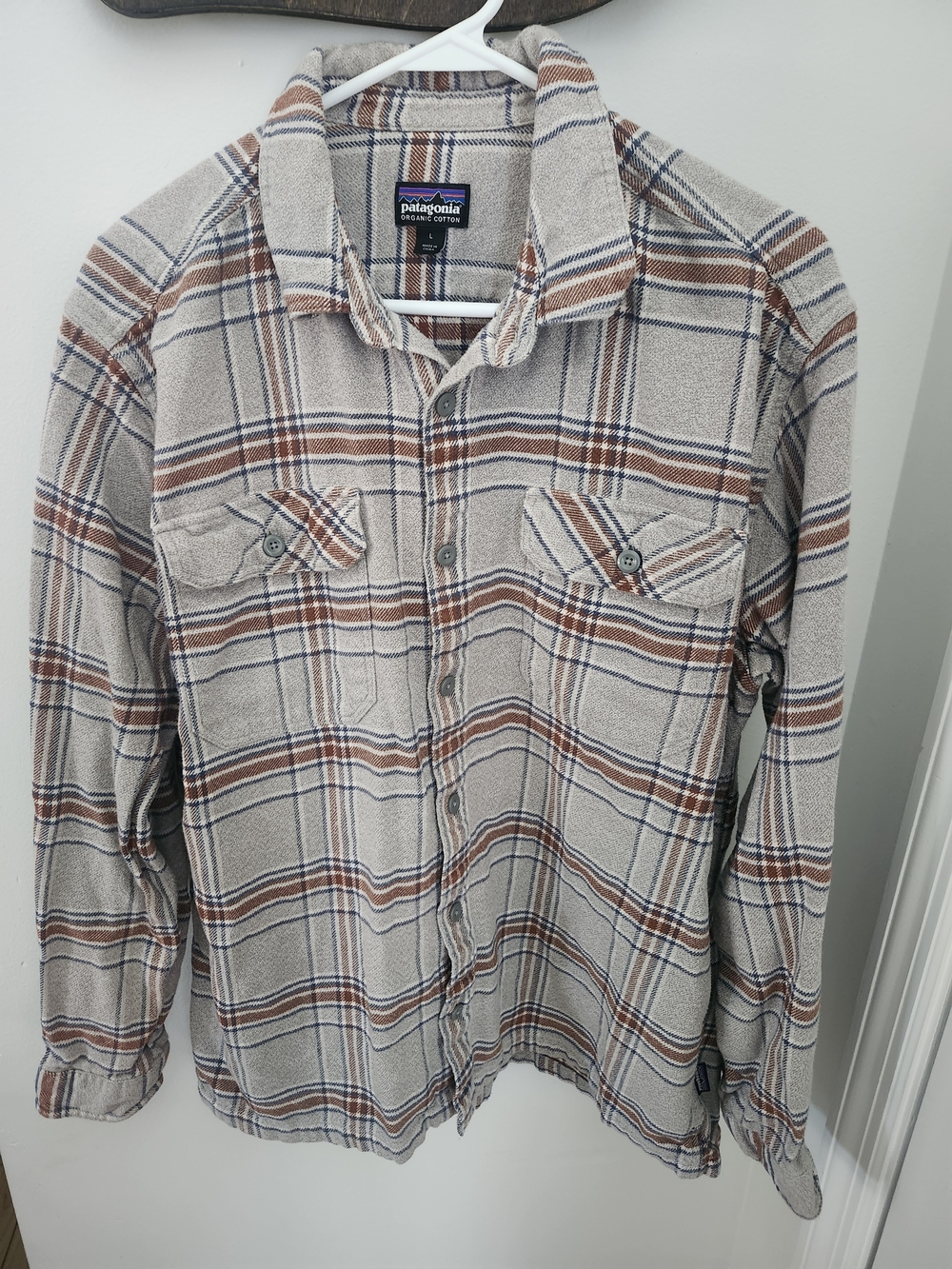 Patagonia Plaid Button-Down Shirt in Cream, Brown & Blue - Picture 2 of 6